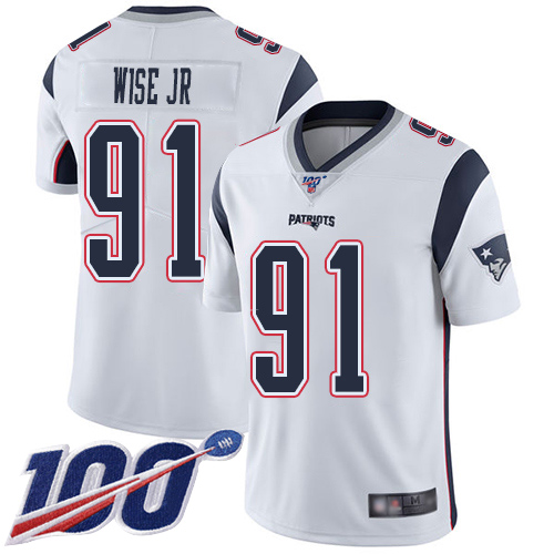 New England Patriots Football #91 100th Season Limited White Men Deatrich Wise Jr Road NFL Jersey->new england patriots->NFL Jersey